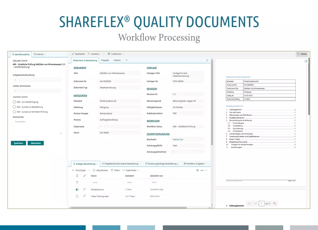 Screenshot of the user interface for editing workflows in the document control software Shareflex Quality Documents for SharePoint and Microsoft 365.