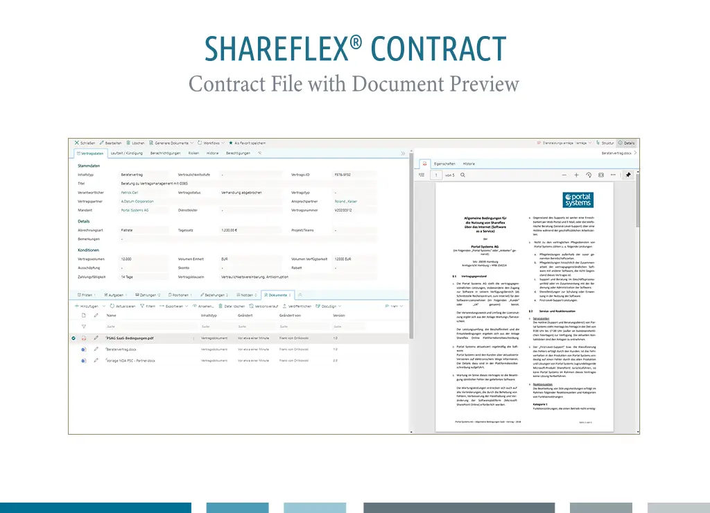 Screenshot of the user interface of the Shareflex contract file.