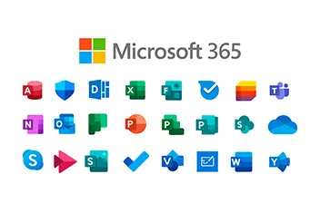 The Microsoft logo and below it icons of the applications belonging to Microsoft 365.