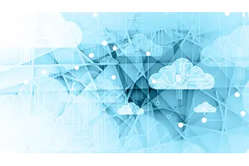 Im Hintergrund Darstellung des integrierten digitalen Webkonzepts als Beispiel für moderne Cloud-Technologie.