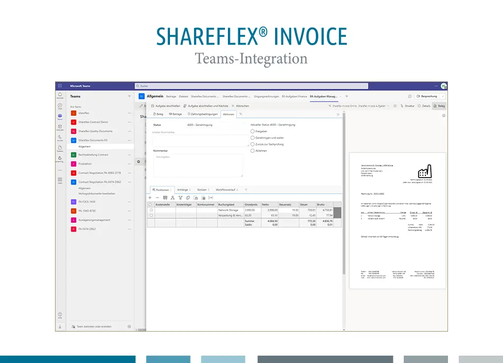 Screenshot der Integration von Shareflex Invoice in Microsoft Teams.