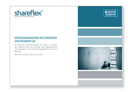 Titelseite des Produktguides zu Shareflex Contract, der Vertragsmanagement-Software für Microsoft 365 und SharePoint.