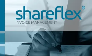 A hand with a highlighter over an incoming invoice, above it the Shareflex Invoice logo.
