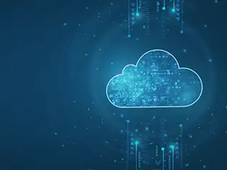 Eine Datenwolke vor blauem Hintergrund.