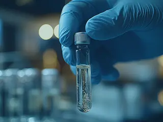 Ein Reagenzglas mit biopharmazeutischem Wirkstoff.