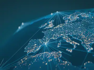 Illustration of digital infrastructure in the EU: symbol for Microsoft's Digital Resilience Commitment in Europe.