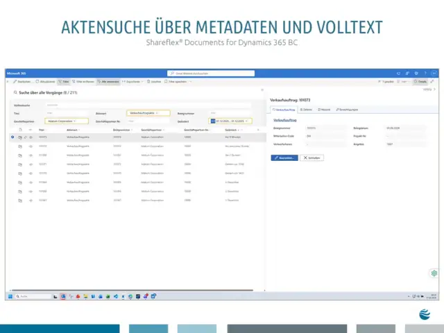 Aktensuche über Metadaten und Volltext | Shareflex® Documents dor Dynamics 365 BC Die Aktensuche über Metadaten und Volltext in Business Central mit Shareflex® Documents dor Dynamics 365 BC.