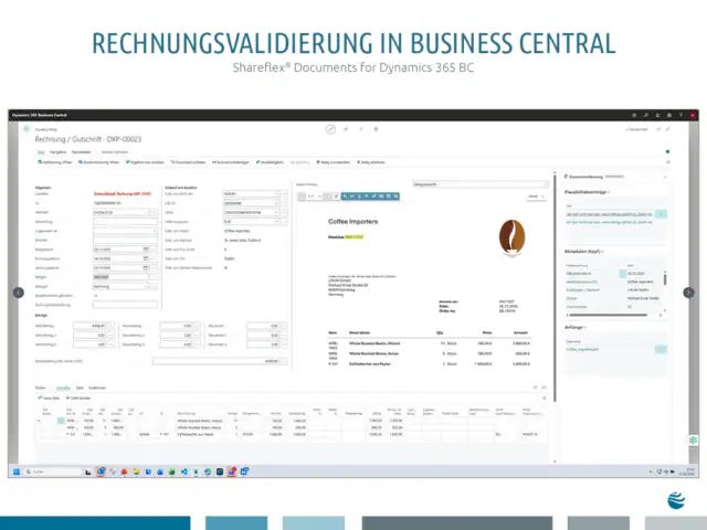Rechnungsvalidierung in Business Central | Shareflex® Documents dor Dynamics 365 BC Die Benutzeroberfläche der Rechnungsvalidierung in Business Central mit Shareflex® Documents dor Dynamics 365 BC.