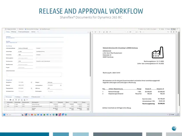 Release and Approval Workflow | Shareflex® Documents for Dynamics 365 BC The user interface of the release and approval workflow in Business Central with Shareflex® Documents for Dynamics 365 BC.