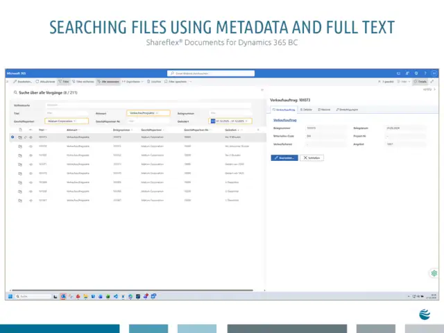 File search via metadata and full text | Shareflex® Documents for Dynamics 365 BC File search via metadata and full text in Business Central using Shareflex® Documents for Dynamics 365 BC.